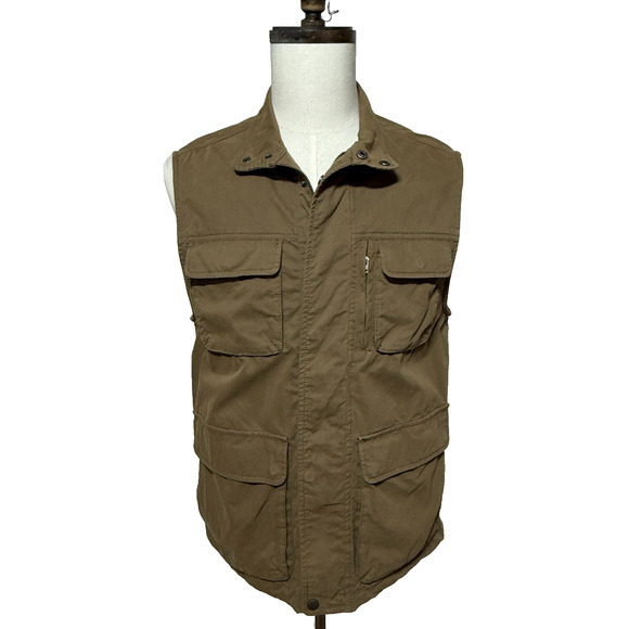 Talbots Mens Vest Mens Small Tan Cargo Fishing Zip Snap Multi Pockets Outdoors - Picture 1 of 11